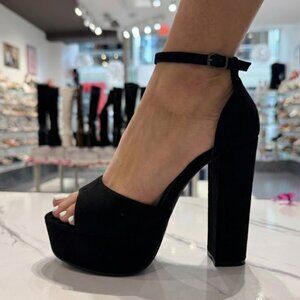 NWT Pazzle Black Suede Block Heel Platform Sandals | 5.5" Heel Sexy Night Out